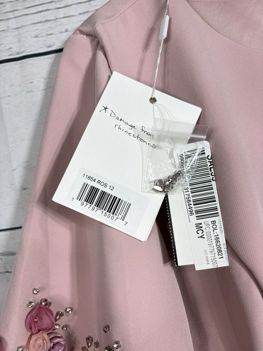 Mac Duggal 11854 Pink Crepe 3/4 Sleeve A-line Gown With Flower Trim Sz 12 NWT - Picture 4 of 14